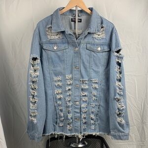 Distressed Thrill Jeans Blue Denim Jacket Edgy Size 1X